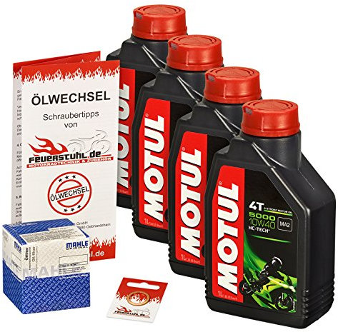 Motul 10W-40 Öl + Mahle Ölfilter für Yamaha YZF-R1 /SP, 02-06, RN09 RN12 - Ölwechselset inkl. Motoröl, Filter, Dichtring