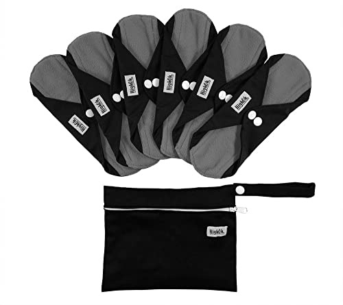 HighOh Kit de démarrage de période | Serviettes hygiéniques réutilisables | Serviettes hygiéniques lavables en charbon de bambou doux | Serviettes hygiéniques réutilisables | 6 serviettes à débit
