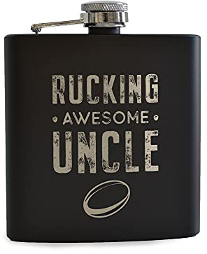 Rucking Awesome Uncle Black Hip Flask - Rugby Gifts for Men - Funny Birthday Present