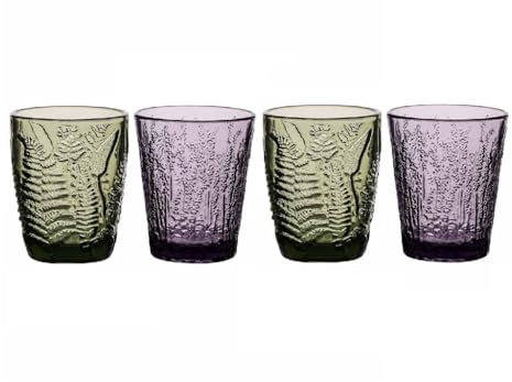 Dibor Tumblers Set of 4 Purple & Green Embossed Drinking Glasses 260ml (BP67+BP79)
