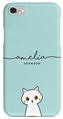 Tirita Personalised Phone Case Cover Compatible with iPhone 6 & 6s - Drawing Cartoon Kitten [07 - White Cat Cursive]