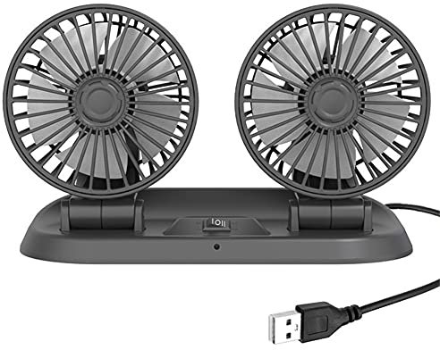 Auto USB Ventilator, Asudaro USB Lüfter Mini Ventilator Lüfter 12V/24V 360 Grad Drehung Zwei Kopf Fahrzeuglüfter 2 Geschwindigkeit für Tisch-PC Kinderwagen Zuhause Büro Camping Reisen Outdoor