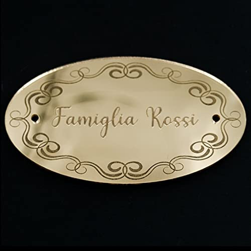 Targa Fuoriporta Ovale con Incisione Personalizzata Targhetta per Porta Ingresso Casa Ufficio Albergo Studio in plexi specchiato Oro