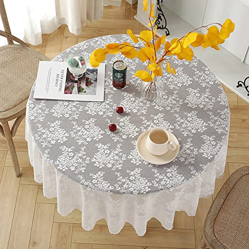 Tischdecke Rund Spitze Vintage Boho 120cm Weiß Blumen Muster Tischtuch Spitzenoptik Runde Tischwäsche Retro Weißer Tisch Dekor Hochzeit Party