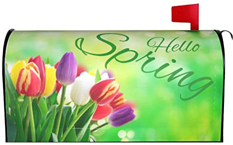 Oplp Bunte Frühlingsblumen frische Tulpen wasserdichte Briefkastenabdeckung magnetische Briefkastenfolie für Garten Heimdekoration 53,3 x 45,7 cm