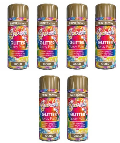 SDMAX Glitter Gold Effect Spray Paint Decorative Creative Art Dazzling Effect to Crafts Frames Hobby And Artwork, Interior & Exterior, Wide Range of Surface Use (Pack of 6)