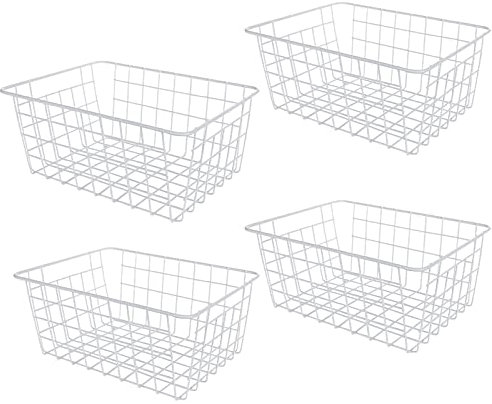 LISHINE 4 Pack Deep Freezer Organizer Bins Stackable Wire Basket for Organizing Metal Wire Storage Baskets for Pantry, Freezer baskets for Chest Freezer, Upright Freezer