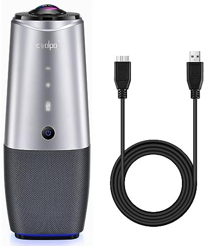 COOLPO Webcam, 360 Video Conference Camera, 4K All-in-one Conference Room Camera with Speaker and Microphone, Meeting Room Camera, AI Speaker Tracking and Noise Cancellation, Teams, PANA 10ft Cable