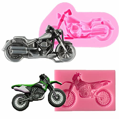 Guratapa Lot de 2 moules en silicone en forme de moto pour la fabrication de fondants, bonbons, chocolats, desserts, glaçons, gommes, biscuits, plâtre, résine, cupcakes, décorations de gâteaux