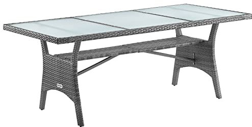 CASARIA Mesa para Jardín Comedor 190x90x74cm Mueble Terraza Estante Vidrio de Seguridad Mesas Exterior Gris