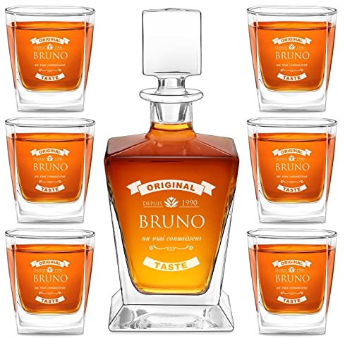 Maverton Carafe et Verres personnalisés - 800ml Bouteille avec 6 Verres à Whisky de 250ml - Accessoires bar pour hommes - Service à Whisky pour papa - pour anniversaire - original