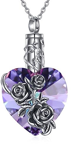 YAFEINI Rosen Kremations Schmuck Urne Halskette für Asche 925er Sterling Silber Kristall-Kremations-Schmuck für Frauen