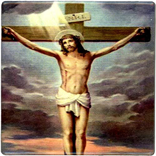 KUSTOM ART Magnet (Magnet) Bild Jesu Religiöses Kruzifix Auf Keramik 7,5 x 7,5 cm