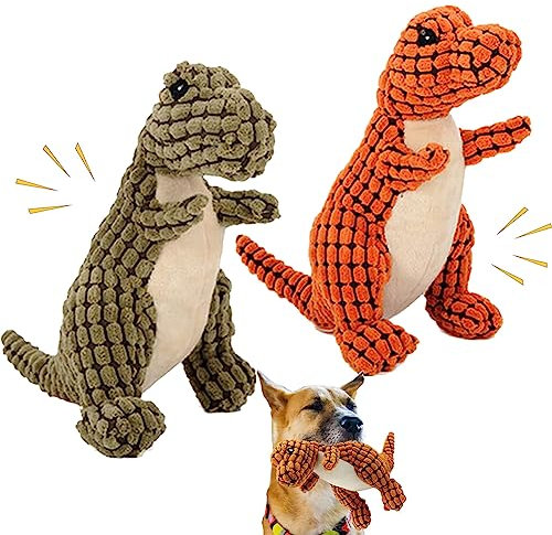 Wnddle Hund Kauspielzeug mit Dino Design, 2Pack Spielzeug für Hunde, Interaktives Hundespielzeug mit eingebauten Quietscher gegen Langenweile