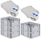 PROREGAL SuperSparSet 5x Eurobox NextGen Grip mit Scharnierdeckel und blauen Schiebeschnappverschlüssen, HxBxT 17x30x40cm, 16 L, Grau, Griffe geschlossen, Eurobehälter, Transportbox
