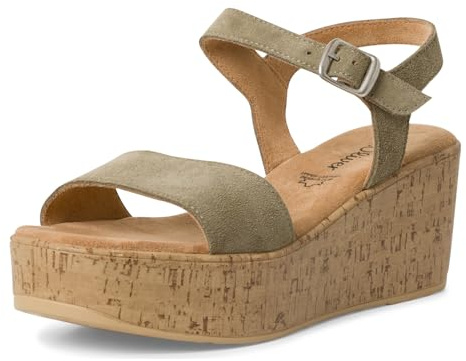 s.Oliver Damen Sandalen mit Absatz mit verstellbarem Riemen aus Leder, Grün (Pistachio), 41 EU
