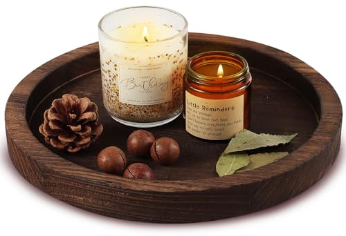 Hatway Dekoratives Holztablett, Kerzenhalter, rundes Holztablett, Heimdekoration, Tafelaufsätze für Tischaufsätze für Couchtisch, Weihnachtsdekoration