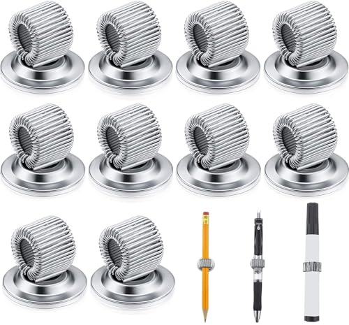 FIBOUND 10 Stücke Stifthalter Clips, Selbstklebender Stiftehalter Clips, Selbstklebende Stifthalter aus Metall, Stifthalter mit Verstellbarer Federschlaufe, für Büro Whiteboard Board Löschen (Silber)