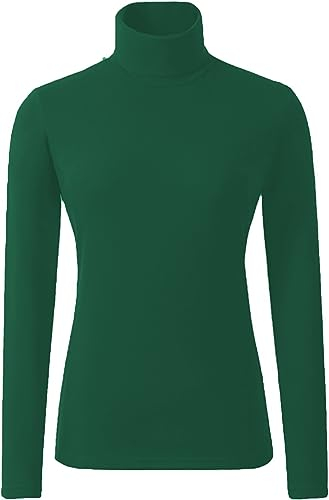 OutfitsbySMILE New Ladies Polo Roll Neck Tops Long Sleeve Turtle Neck Plain Jumpers for Women Top T Shirts UK Plus Size 8-26 Bottle Green