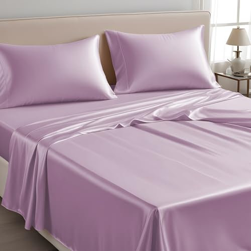 LINENWALAS King Flat Sheet Only, 100% Tencel Soft Silk Cooling Top Sheet Lyocell Bedding Perfect for Hair and Skin 275×275 CM (Lilac, King)