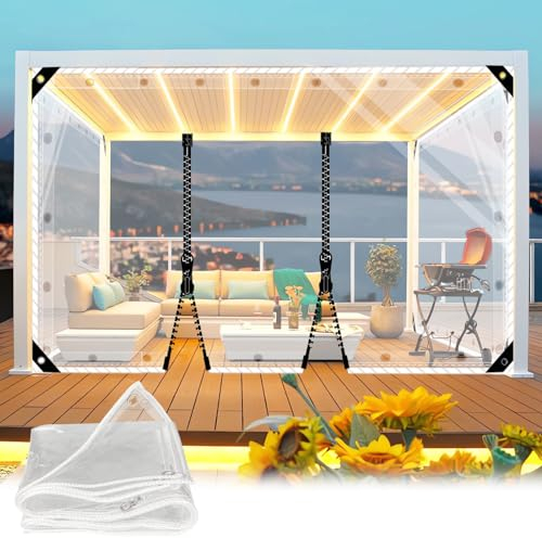 HQQMNY Transparent Outdoorvorhänge Wärmeschutzvorhang für Türen mit Reißverschluss aus PVC 0.3mm Glasklar Pavillonplane Gartenplane Thermo Türvorhang Plane mit Ösen Isolier Schutz Vorhang Wasserdicht