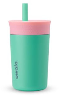 Owala Kids Insulation Stainless Steel Tumbler with Spill Resistant Flexible Straw, Easy to Clean, Kids Water Bottle, Great for Travel, Dishwasher Safe, 12 Oz, Pink and Teal (Real Cool Fish)