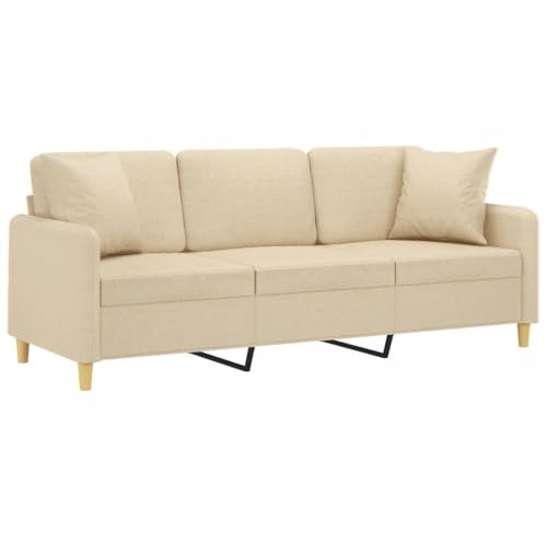 vidaXL Sofa 3 Sitzer, Couch mit Zierkissen, Liegesofa für Wohnzimmer, Polstersofa Sessel Relaxsofa Loungesofa Relaxcouch, Creme Stoff