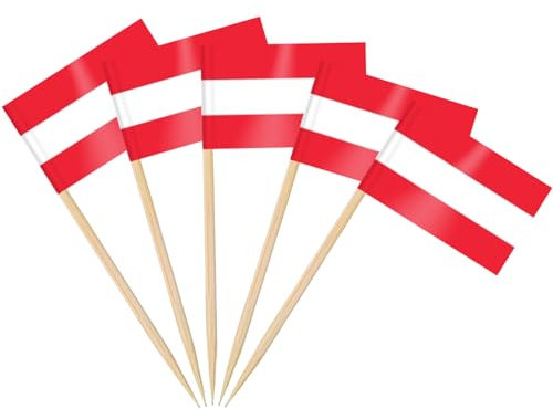 AhfuLife 100 Stück Österreich Zahnstocher Flaggen, Österreichische Deko Fahne Klein Mini Zahnstocher Österreich Fähnchen für EM Euro Eurovision WM Cupcake Topper Toothpick Cocktail Party Pub Deko