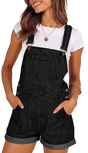 Sovoyontee Damen Jean Shortalls Klassische Verstellbare Träger Denim Bib Overalls Shorts Strampler Sommer Jumpsuits Schwarz L