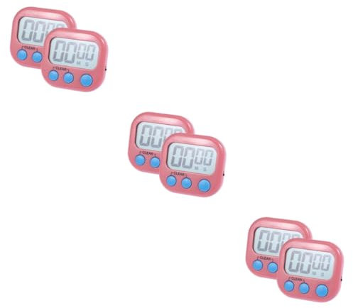 TOPBATHY 6piezas Temporizador De Cocina Digital LCD Pantalla Alarma Dispositivo Magnético Ultra Sin Batería para Cocinar y Rosa