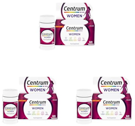 Centrum Women Multivitamin Tablets for Women, Vitamins with 23 Essential Nutrients, Including Vitamin C, D, and Iron, 60 ct (Packaging and Tablet Colour May Vary Slightly) (Pack of 3)