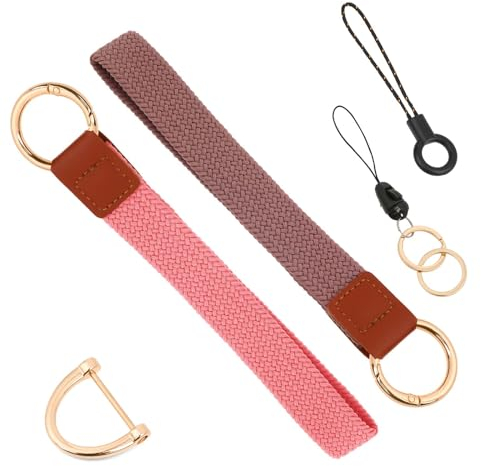 salbsever 2 Stück Handschlaufe Schlüsselanhänger, Lanyard Kurz, Wristlet Keychain, Wrist Strap Lanyard, 2 Farben Schlüsselanhänger Seil Schlüsselband Kurz als Geschenk für Damen und Herren (Rot, Rosa)