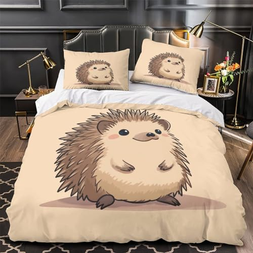 QINGTIANFC Igel Bettbezug Set 3D-Druck Erwachsene Wildtiere Bettbezug-Set Weicher Bettwäsche Microfaser Bedding Single(140x200cm)