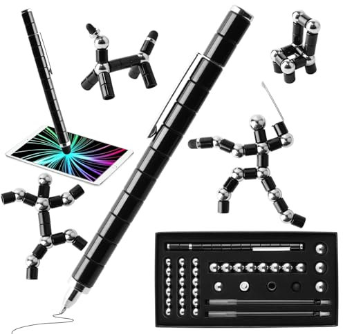 VINEST Schwarzer Magnetischer Fidget Pen Stifte Set, Rubidium Eisen Bor Magnet Stift zur Stressabbau, Kapazitive Berührung Magnetstift mit Aufbewahrungskiste, Adhs Stift für Junge Männer