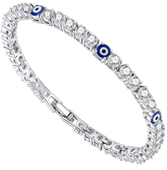 Leuyuee Armband mit bösen Blicken für Damen Silber-Armband Böse Blick Armband mit Kugeln Zirkonia Valentinstag Muttertag Geburtstag Geschenk (Blau)