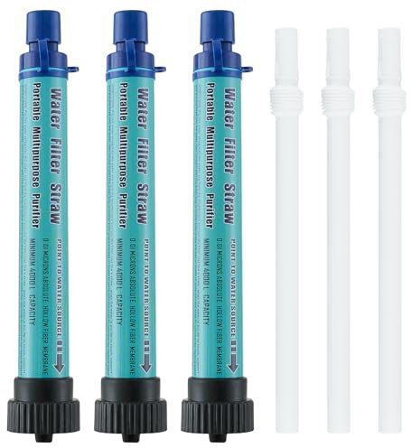 3 Pack Water Filter Straw Outdoor Portable Personal Water Filter Straw Water Purifier Survival Gear and Equipment for Hiking Camping Travel and Emergency Blue