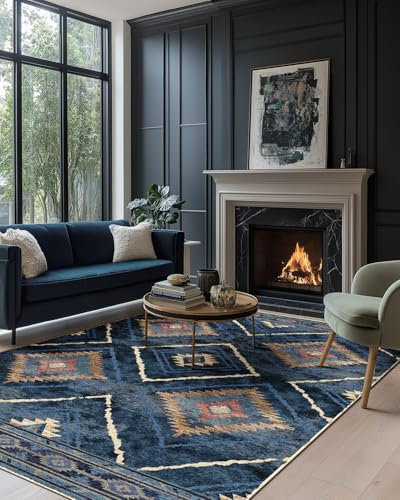 DEFYNEE Machine Washable Large Rugs Living Room, 180x270 cm Non-Slip Area Rugs, Short Pile Blue Rug for Bedroom, Hallway, Bedroom, and Kitchen, Office, Blue