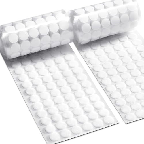 1000 Pcs | 500 Pairs | 0.59inch Diameter | 100% Nylon | Hook and Loop Fastener Self Adhesive Strong Round Circle Sticky Sticker Dots for Arts and Crafts School Classroom Home and Office Use, White