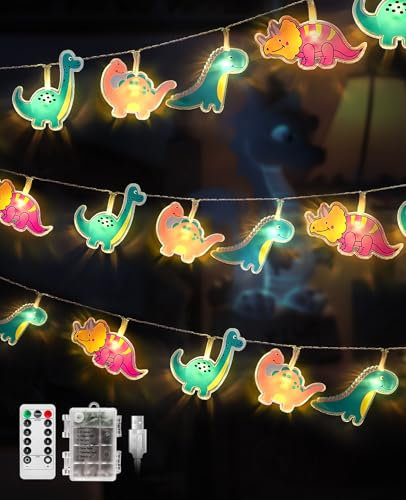 AceList 20 LED Dino Lichterkette Kinderzimmer, 3m Lichterkette Batterie USB Timer mit Fernbedienung, Nachtlicht Dino Lampe Für Kinderzimmer Junge Mädchen Baby Bett Geburtstag Geschenk Party Dekoration