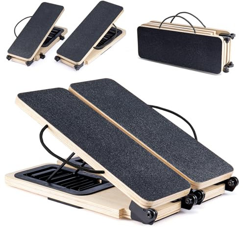 TOPIOM Schrägbrett aus Holz, Abnehmbares Schrägbrett für Kalbsdehnung, 9 Stufen Verstellbares Neigungsbrett und Wadendehner, Klapppbar Slant Board Tragbares Design der Taschenform(Eskalationen)