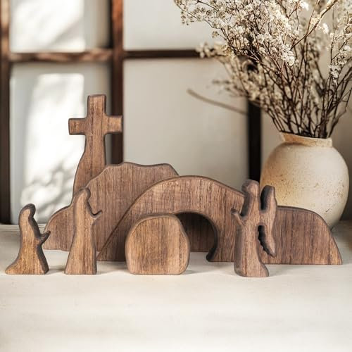 NEROSUN Wooden Empty Tomb Easter Scene and Cross Decoration