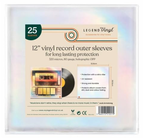 Legend Vinyl Vinyl-Schallplatten-Außenhüllen, 32,8 x 32,8 cm, UV-beständig, holografisches OPP, 25 Stück