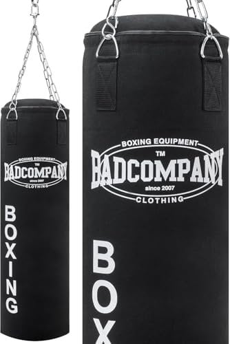 Bad Company Boxsack inkl. Heavy Duty Stahlkette I Canvas Punchingsack, ungefüllt I 120 x 30 cm