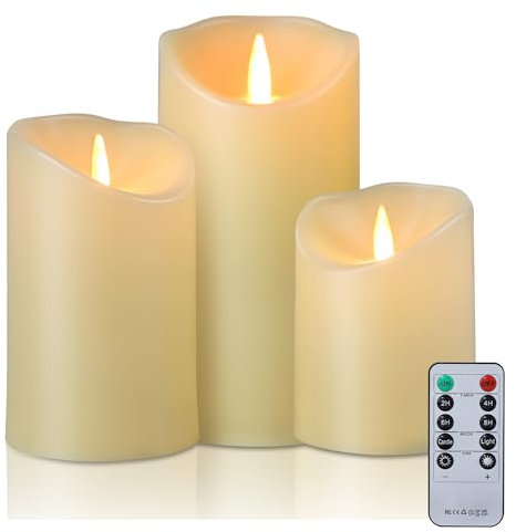 EXTSUD LED Kerzen LED Flackernde Flammenlose Kerze bewegte Flamme Kerzen mit Fernbedienung 3er Kerzen mit 24 Stunden Timerfunktion Battery Candle Moving Flame Schlafzimmer Valentinstag Deko