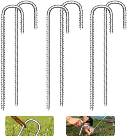 6 Pièces Piquets de Sol en Forme de J, Piquets de Tente en Acier Galvanisé 30cm, Sardines Camping, Crochets en J, Résistant Piquet Fixation Sol pour Tente de Camping Balançoire Auvents de Trampoline