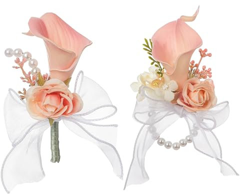 Wnvivi Bouquet da Sposa per Sposa, Damigella D'Onore, Fiori da Polso con Corsage di Calla Artificiale, Decorazioni con Fiori di Giglio di Calla Real Touch per Banchetto di Nozze