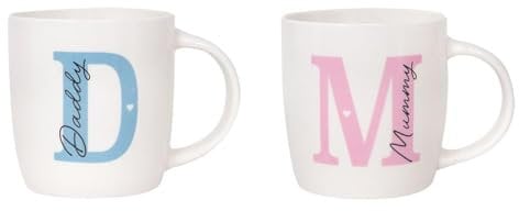 YöL Mummy & Daddy Mugs Gift Set Child Toddler New Parent Baby Shower Tea Coffee Cup Newborn Present Keepsake