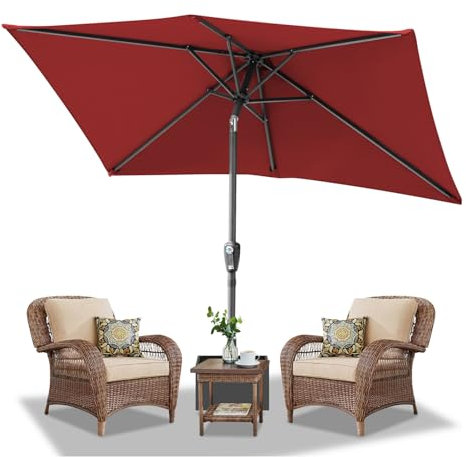 Daromigo Sonnenschirm Rechteckig 300 x 200 cm Rot mit Kurbel | Ampelschirm Sonnenschutz UV50+, 30° knickbar, Gartenschirm Terrassenschirm wasserdicht für Garten, ohne Ständer
