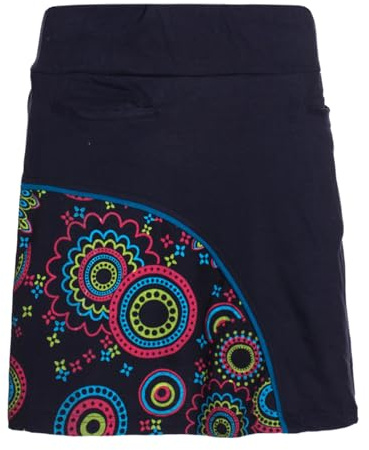 Vishes Alternative Bekleidung - Damen Mini-Rock Baumwolle Mandala-Muster elastischer Bund mit Taschen schwarz 42