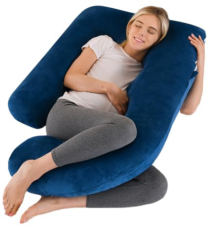 ShowyLive Coussin de Grossesse pour Dormir, Coussin d'allaitement avec la Couverture remplaçable et Lavable pour Les Femmes Enceintes (110x60cm, Bleu)